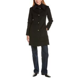Fleurette Womens  Fit & Flare Wool-Blend Coat, Black